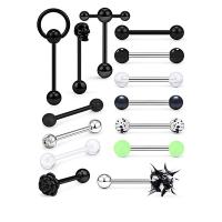 304 Stainless Steel Body Piercing Jewelry Set, Vacuum Ion Plating, 14 pieces & Unisex 5/6mm [