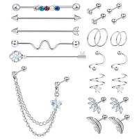 304 Stainless Steel Body Piercing Jewelry Set, 22 pieces & Unisex, original color  [