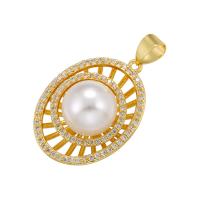Cubic Zirconia Micro Pave Brass Pendant, with Plastic Pearl, real gold plated, DIY & micro pave cubic zirconia 