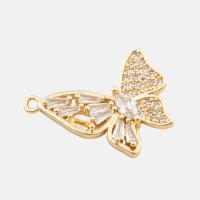 Cubic Zirconia Micro Pave Brass Pendant, Butterfly, high quality plated, DIY & micro pave cubic zirconia, golden Approx 2mm 