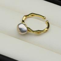 Cultured Freshwater Pearl Finger Ring, with Brass, high quality plated, fashion jewelry & for woman, white 