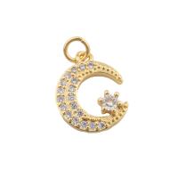Cubic Zirconia Micro Pave Brass Pendant, Moon and Star, gold color plated, fashion jewelry & DIY & micro pave cubic zirconia, golden Approx 2mm 