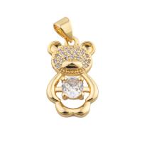 Cubic Zirconia Micro Pave Brass Pendant, Bear, gold color plated, fashion jewelry & DIY & micro pave cubic zirconia, golden Approx 3mm 