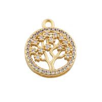 Cubic Zirconia Micro Pave Brass Pendant, Round, gold color plated, fashion jewelry & DIY & micro pave cubic zirconia, golden Approx 0.7mm 
