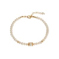 Cultured Freshwater Pearl Brass Bracelet, with Brass, with 2cm extender chain, 18K gold plated, fashion jewelry & for woman, white, 4-5mm Approx 18 cm [