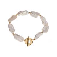 Cultured Freshwater Pearl Brass Bracelet, with Brass, 18K gold plated, fashion jewelry & for woman, white, 9-10mm Approx 17 cm 