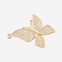 Cubic Zirconia Micro Pave Brass Pendant, Butterfly, high quality plated, DIY & micro pave cubic zirconia, golden Approx 2mm 