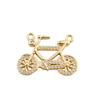 Cubic Zirconia Micro Pave Brass Pendant, Bike, gold color plated, fashion jewelry & DIY & micro pave cubic zirconia & double-hole, golden Approx 0.8mm 