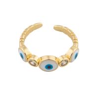 Evil Eye Jewelry Finger Ring, Brass, gold color plated, fashion jewelry & evil eye pattern & micro pave cubic zirconia & for woman & enamel, two different colored, 21*6*3mm 
