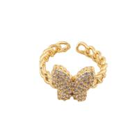 Cubic Zirconia Micro Pave Brass Finger Ring, Butterfly, gold color plated, fashion jewelry & micro pave cubic zirconia & for woman, golden, 22*12*3mm 