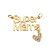 Cubic Zirconia Micro Pave Brass Pendant, Alphabet Letter, gold color plated, fashion jewelry & DIY & micro pave cubic zirconia & double-hole, golden Approx 1mm 