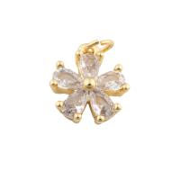 Cubic Zirconia Micro Pave Brass Pendant, Flower, gold color plated, fashion jewelry & DIY & micro pave cubic zirconia, golden Approx 2mm 