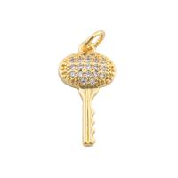 Cubic Zirconia Micro Pave Brass Pendant, Key, gold color plated, fashion jewelry & DIY & micro pave cubic zirconia, golden Approx 2mm 