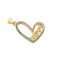 Cubic Zirconia Micro Pave Brass Pendant, Heart, gold color plated, fashion jewelry & DIY & micro pave cubic zirconia, multi-colored Approx 2mm 