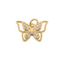 Cubic Zirconia Micro Pave Brass Pendant, Butterfly, gold color plated, fashion jewelry & DIY & micro pave cubic zirconia, golden 