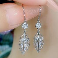 Cubic Zirconia Micro Pave Brass Earring, Leaf, platinum color plated, fashion jewelry & micro pave cubic zirconia & for woman 