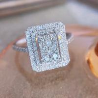 Cubic Zirconia Micro Pave Brass Finger Ring, Square, platinum color plated, fashion jewelry & micro pave cubic zirconia & for woman 