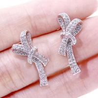 Cubic Zirconia Micro Pave Brass Earring, Bowknot, platinum color plated, fashion jewelry & micro pave cubic zirconia & for woman, 25mm 