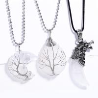 Quartz Necklace, Brass, with Clear Quartz, with 5cm extender chain, plated, fashion jewelry silver color cm [