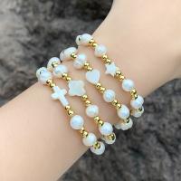 Freshwater Shell Bracelet, Brass, with Shell & Plastic Pearl, plated, fashion jewelry golden cm [