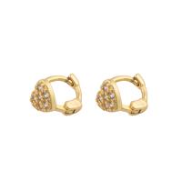 Cubic Zirconia Micro Pave Brass Earring, Heart, gold color plated, fashion jewelry & micro pave cubic zirconia & for woman, golden 