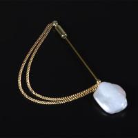 Freshwater Pearl Brooch, with Brass, gold color plated, fashion jewelry & for woman, white, 16- 