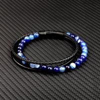 Bracelets de perle de bijou en verre, avec cordon en cuir & Acier inoxydable 304, trois couches & bijoux de mode & unisexe Environ 8.46 pouce, Vendu par PC