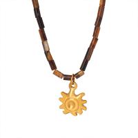 Tiger Eye Necklace, Titanium Steel, with Tiger Eye, with 1.97inch extender chain, Vacuum Ion Plating, fashion jewelry & for woman Approx 15.75 Inch [