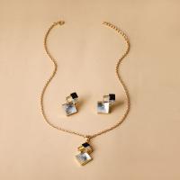 Crystal Jewelry Sets, Zinc Alloy, Stud Earring & necklace, with Crystal, with 1.97inch extender chain, 2 pieces & for woman & with rhinestone, golden, 30mm Approx 15.75 Inch 