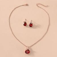 Crystal Jewelry Sets, Zinc Alloy, earring & necklace, with Crystal, with 1.97inch extender chain, 2 pieces & for woman & with rhinestone, rose gold color Approx 15.75 Inch 