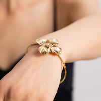 Stainless Steel Cuff Bangle, 304 Stainless Steel, Flower, plated, fashion jewelry, golden, Inner Approx 64.9mm 