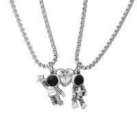 Couple Zinc Alloy Necklace, with 5CM extender chain, plated, Unisex, silver color Approx 45 cm [