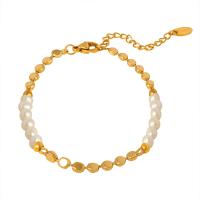 Cultured Freshwater Pearl Brass Bracelet, with Freshwater Pearl, with 2inch extender chain, gold color plated, fashion jewelry & for woman Approx 5.9 Inch [