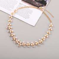 Plastic Pearl Necklace, Zinc Alloy, with Plastic Pearl, with 5cm extender chain, fashion jewelry & for woman & with rhinestone, golden Approx 45 cm 