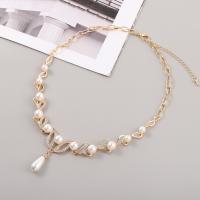 Plastic Pearl Necklace, Zinc Alloy, with Plastic Pearl, with 5cm extender chain, fashion jewelry & for woman & with rhinestone, golden Approx 45 cm 