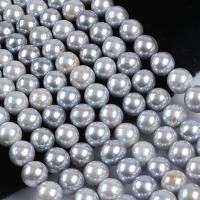 Perles de nacre rondes de culture d'eau douce, perle d'eau douce cultivée, DIY, gris, 10-13mm Environ 36-38 cm, Vendu par brin