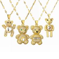 Cubic Zircon Micro Pave Brass Necklace, with 304 Stainless Steel Chain, with 5cm extender chain, Bear, plated, fashion jewelry & micro pave cubic zirconia cm [