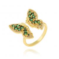 Cubic Zirconia Micro Pave Brass Finger Ring, Butterfly, real gold plated, micro pave cubic zirconia & for woman 