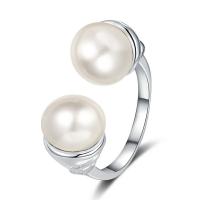 Sterling Silver Finger Ring, 925 Sterling Silver, with Shell Pearl, plated, fashion jewelry & for woman, two different colored, 16mm,10mm 