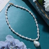 Natural Freshwater Pearl Necklace, gold color plated, fashion jewelry & for woman, white, 3-4mm,6-7mm,17mm Approx 38 cm [