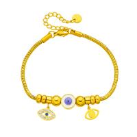 Evil Eye Jewelry Bracelet, Titanium Steel, with 1.97inch extender chain, plated, fashion jewelry & for woman & with rhinestone, golden, 8mm Approx 6.3 Inch 