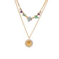 Gemstone Necklaces, 304 Stainless Steel, with Natural Stone & Shell, plated, Double Layer & fashion jewelry, golden 