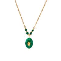 Malachite Beads Necklace, 304 Stainless Steel, with Malachite, with 5cm extender chain, plated, fashion jewelry, golden .5 cm [