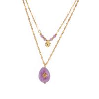 Quartz Necklace, 304 Stainless Steel, with Amethyst, plated, Double Layer & fashion jewelry, gold [