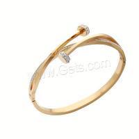 Stainless Steel Cuff Bangle, 304 Stainless Steel, Vacuum Ion Plating, micro pave rhinestone & for woman 