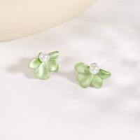 Plastic Pearl Zinc Alloy Earring, with Plastic Pearl, petals, fashion jewelry & for woman, light green 
