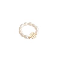 Perle en laiton Bague, avec perle d'eau douce cultivée, Plaqué d'or, bijoux de mode & pour femme, doré, 63mm, Vendu par PC