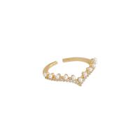Cubic Zirconia Micro Pave Brass Finger Ring, with Plastic Pearl, real gold plated, fashion jewelry & micro pave cubic zirconia & for woman, golden, 17mm 