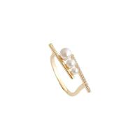 Cubic Zirconia Micro Pave Brass Finger Ring, with Plastic Pearl, real gold plated, fashion jewelry & micro pave cubic zirconia & for woman, golden, 17mm 