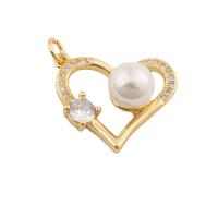 Cubic Zirconia Micro Pave Brass Pendant, with Plastic Pearl, Heart, fashion jewelry & micro pave cubic zirconia & for woman, golden Approx 1mm 
